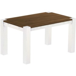 Esstisch 140x90 Rio Kanto Nussbaum Weiss massiver Pinien Holztisch - vorgerichtet für Ansteckplatten - Tisch ausziehbar
