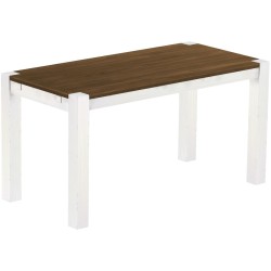 Esstisch 150x73 Rio Kanto Nussbaum Weiss massiver Pinien Holztisch - vorgerichtet für Ansteckplatten - Tisch ausziehbar