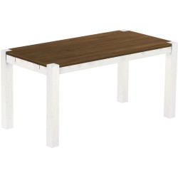 Esstisch 160x80 Rio Kanto Nussbaum Weiss massiver Pinien Holztisch - vorgerichtet für Ansteckplatten - Tisch ausziehbar