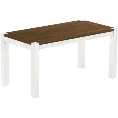 Esstisch 160x80 Rio Kanto Nussbaum Weiss massiver Pinien Holztisch - vorgerichtet für Ansteckplatten - Tisch ausziehbar