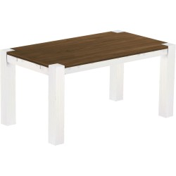 Esstisch 160x90 Rio Kanto Nussbaum Weiss massiver Pinien Holztisch - vorgerichtet für Ansteckplatten - Tisch ausziehbar