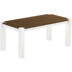 Esstisch 180x90 Rio Kanto Nussbaum Weiss massiver Pinien Holztisch - vorgerichtet für Ansteckplatten - Tisch ausziehbar
