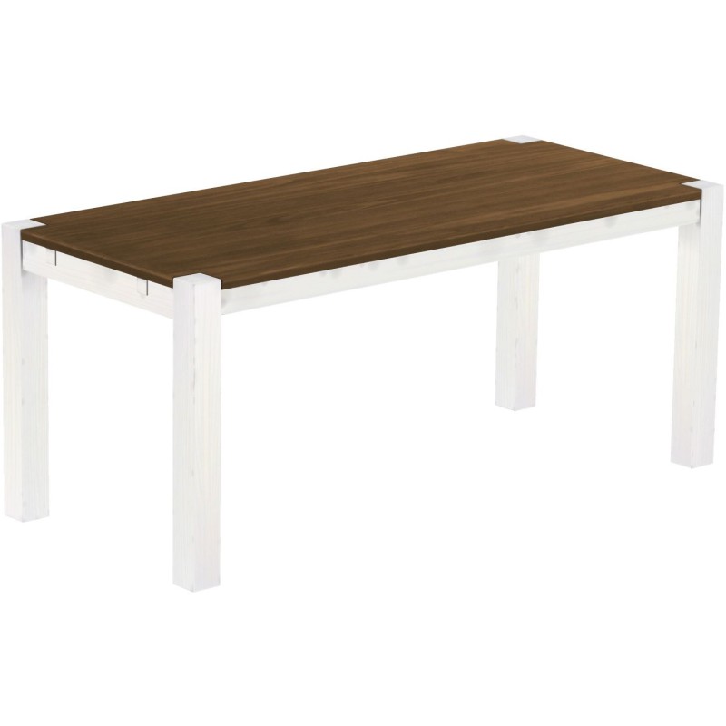Esstisch 180x80 Rio Kanto Nussbaum Weiss massiver Pinien Holztisch - vorgerichtet für Ansteckplatten - Tisch ausziehbar