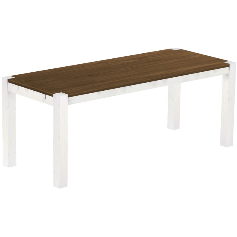Esstisch 200x80 Rio Kanto Nussbaum Weiss massiver Pinien Holztisch - vorgerichtet für Ansteckplatten - Tisch ausziehbar