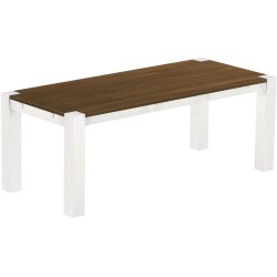 Esstisch 208x90 Rio Kanto Nussbaum Weiss massiver Pinien Holztisch - vorgerichtet für Ansteckplatten - Tisch ausziehbar