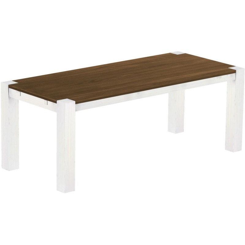 Esstisch 208x90 Rio Kanto Nussbaum Weiss massiver Pinien Holztisch - vorgerichtet für Ansteckplatten - Tisch ausziehbar