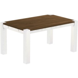 Esstisch 160x100 Rio Kanto Nussbaum Weiss massiver Pinien Holztisch - vorgerichtet für Ansteckplatten - Tisch ausziehbar