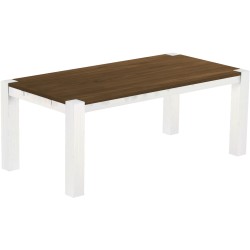 Esstisch 200x100 Rio Kanto Nussbaum Weiss massiver Pinien Holztisch - vorgerichtet für Ansteckplatten - Tisch ausziehbar