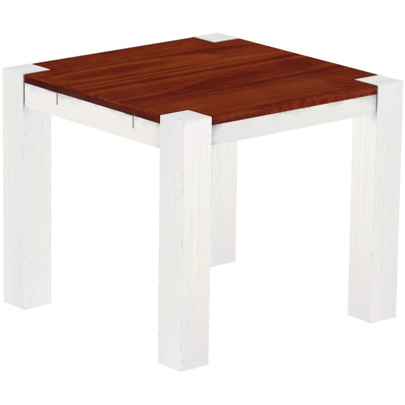 Esstisch 90x90 Rio Kanto Mahagoni Weiss massiver Pinien Holztisch - vorgerichtet für Ansteckplatten - Tisch ausziehbar
