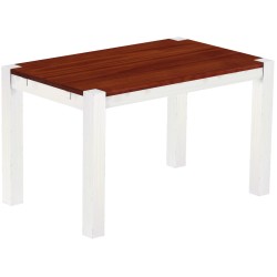 Esstisch 130x80 Rio Kanto Mahagoni Weiss massiver Pinien Holztisch - vorgerichtet für Ansteckplatten - Tisch ausziehbar