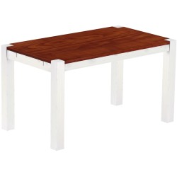 Esstisch 140x80 Rio Kanto Mahagoni Weiss massiver Pinien Holztisch - vorgerichtet für Ansteckplatten - Tisch ausziehbar