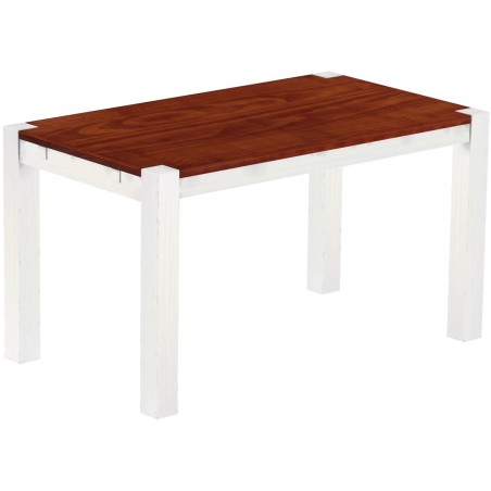 Esstisch 140x80 Rio Kanto Mahagoni Weiss massiver Pinien Holztisch - vorgerichtet für Ansteckplatten - Tisch ausziehbar