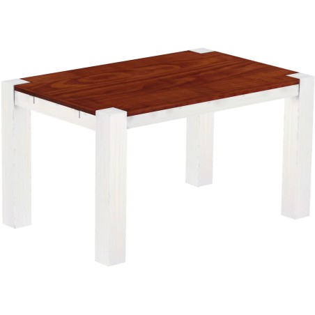 Esstisch 140x90 Rio Kanto Mahagoni Weiss massiver Pinien Holztisch - vorgerichtet für Ansteckplatten - Tisch ausziehbar