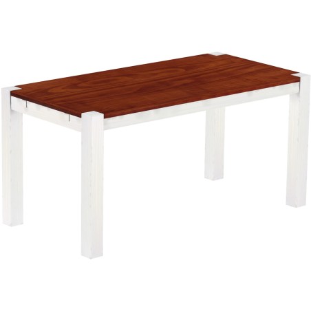 Esstisch 160x80 Rio Kanto Mahagoni Weiss massiver Pinien Holztisch - vorgerichtet für Ansteckplatten - Tisch ausziehbar