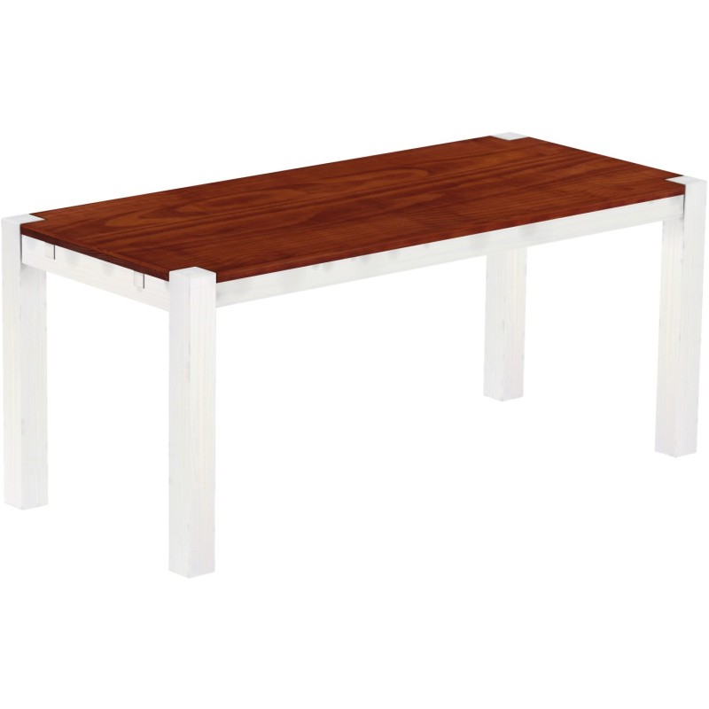 Esstisch 180x80 Rio Kanto Mahagoni Weiss massiver Pinien Holztisch - vorgerichtet für Ansteckplatten - Tisch ausziehbar