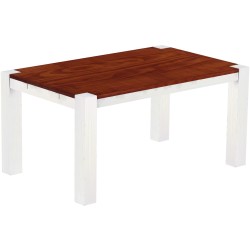 Esstisch 160x100 Rio Kanto Mahagoni Weiss massiver Pinien Holztisch - vorgerichtet für Ansteckplatten - Tisch ausziehbar