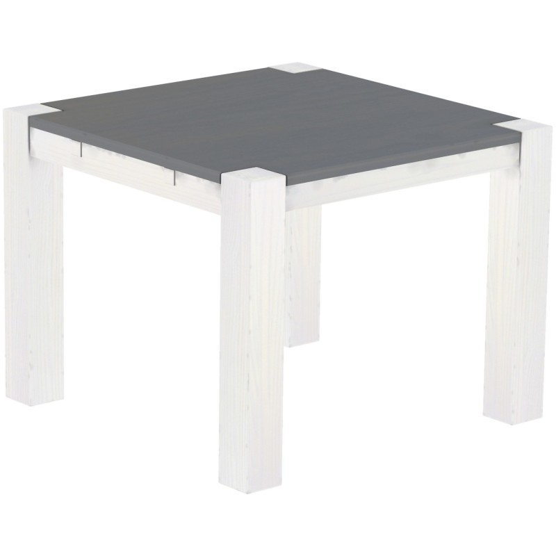 Esstisch 100x100 Rio Kanto Seidengrau Weiss massiver Pinien Holztisch - vorgerichtet für Ansteckplatten - Tisch ausziehbar