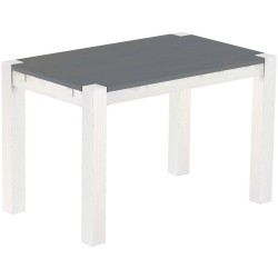 Esstisch 120x73 Rio Kanto Seidengrau Weiss massiver Pinien Holztisch - vorgerichtet für Ansteckplatten - Tisch ausziehbar