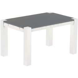 Esstisch 140x90 Rio Kanto Seidengrau Weiss massiver Pinien Holztisch - vorgerichtet für Ansteckplatten - Tisch ausziehbar