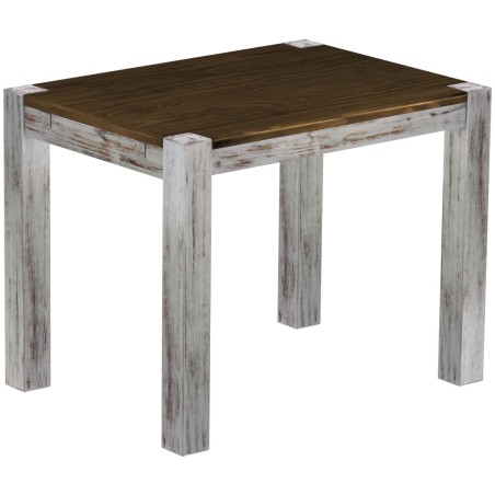 Esstisch 100x73 Rio Kanto Shabby Platte Eiche massiver Pinien Holztisch - vorgerichtet für Ansteckplatten - Tisch ausziehbar