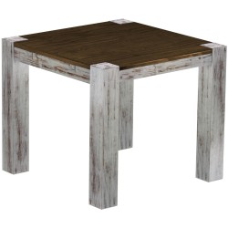 Esstisch 90x90 Rio Kanto Shabby Platte Eiche massiver Pinien Holztisch - vorgerichtet für Ansteckplatten - Tisch ausziehbar