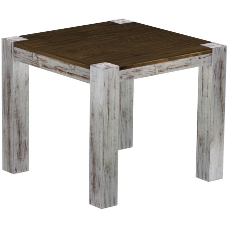 Esstisch 90x90 Rio Kanto Shabby Platte Eiche massiver Pinien Holztisch - vorgerichtet für Ansteckplatten - Tisch ausziehbar