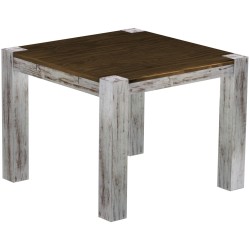 Esstisch 100x100 Rio Kanto Shabby Platte Eiche massiver Pinien Holztisch - vorgerichtet für Ansteckplatten - Tisch ausziehbar