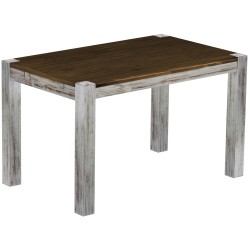 Esstisch 130x80 Rio Kanto Shabby Platte Eiche massiver Pinien Holztisch - vorgerichtet für Ansteckplatten - Tisch ausziehbar