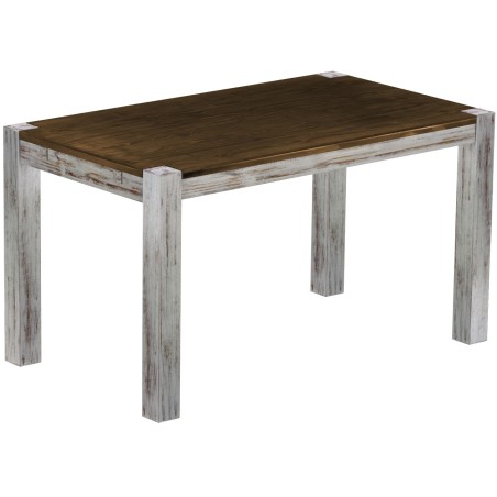 Esstisch 140x80 Rio Kanto Shabby Platte Eiche massiver Pinien Holztisch - vorgerichtet für Ansteckplatten - Tisch ausziehbar