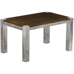 Esstisch 140x90 Rio Kanto Shabby Platte Eiche massiver Pinien Holztisch - vorgerichtet für Ansteckplatten - Tisch ausziehbar