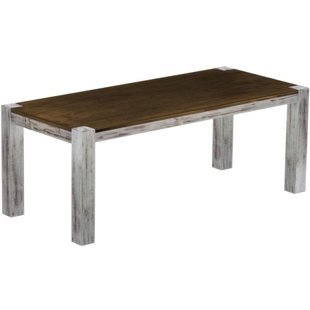 Esstisch 208x90 Rio Kanto Shabby Platte Eiche massiver Pinien Holztisch - vorgerichtet für Ansteckplatten - Tisch ausziehbar