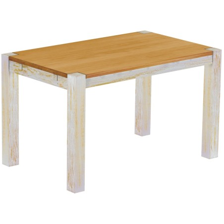 Esstisch 130x80 Rio Kanto Shabby Platte Honig massiver Pinien Holztisch - vorgerichtet für Ansteckplatten - Tisch ausziehbar