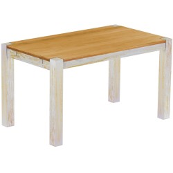 Esstisch 140x80 Rio Kanto Shabby Platte Honig massiver Pinien Holztisch - vorgerichtet für Ansteckplatten - Tisch ausziehbar