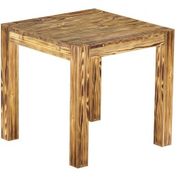 Esstisch 80x80 Rio Kanto Pinie geflammt massiver Pinien Holztisch - vorgerichtet für Ansteckplatten - Tisch ausziehbar