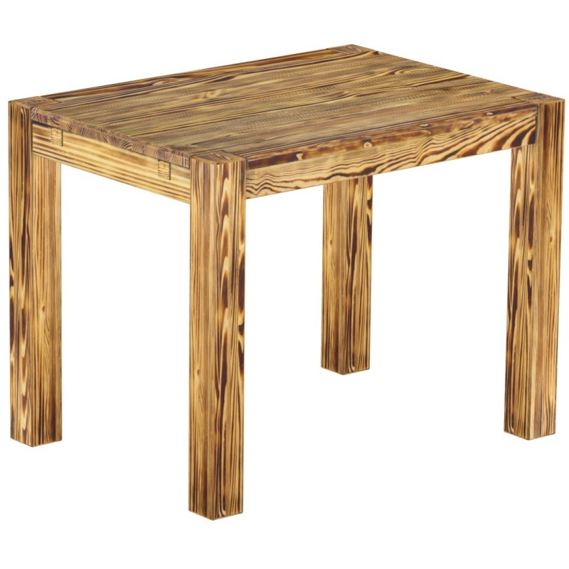Esstisch 100x73 Rio Kanto Pinie geflammt massiver Pinien Holztisch - vorgerichtet für Ansteckplatten - Tisch ausziehbar