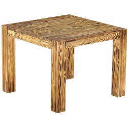 Esstisch 100x100 Rio Kanto Pinie geflammt massiver Pinien Holztisch - vorgerichtet für Ansteckplatten - Tisch ausziehbar