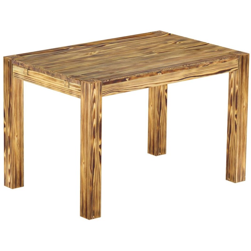 Esstisch 120x80 Rio Kanto Pinie geflammt massiver Pinien Holztisch - vorgerichtet für Ansteckplatten - Tisch ausziehbar