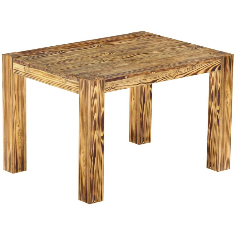 Esstisch 120x90 Rio Kanto Pinie geflammt massiver Pinien Holztisch - vorgerichtet für Ansteckplatten - Tisch ausziehbar