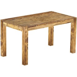 Esstisch 140x80 Rio Kanto Pinie geflammt massiver Pinien Holztisch - vorgerichtet für Ansteckplatten - Tisch ausziehbar