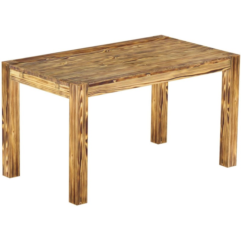 Esstisch 140x80 Rio Kanto Pinie geflammt massiver Pinien Holztisch - vorgerichtet für Ansteckplatten - Tisch ausziehbar