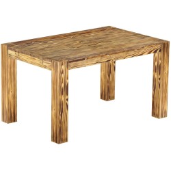 Esstisch 140x90 Rio Kanto Pinie geflammt massiver Pinien Holztisch - vorgerichtet für Ansteckplatten - Tisch ausziehbar