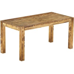 Esstisch 160x80 Rio Kanto Pinie geflammt massiver Pinien Holztisch - vorgerichtet für Ansteckplatten - Tisch ausziehbar