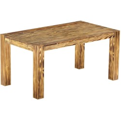 Esstisch 160x90 Rio Kanto Pinie geflammt massiver Pinien Holztisch - vorgerichtet für Ansteckplatten - Tisch ausziehbar