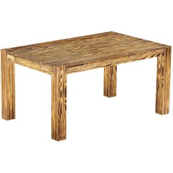 Esstisch 160x100 Rio Kanto Pinie geflammt massiver Pinien Holztisch - vorgerichtet für Ansteckplatten - Tisch ausziehbar