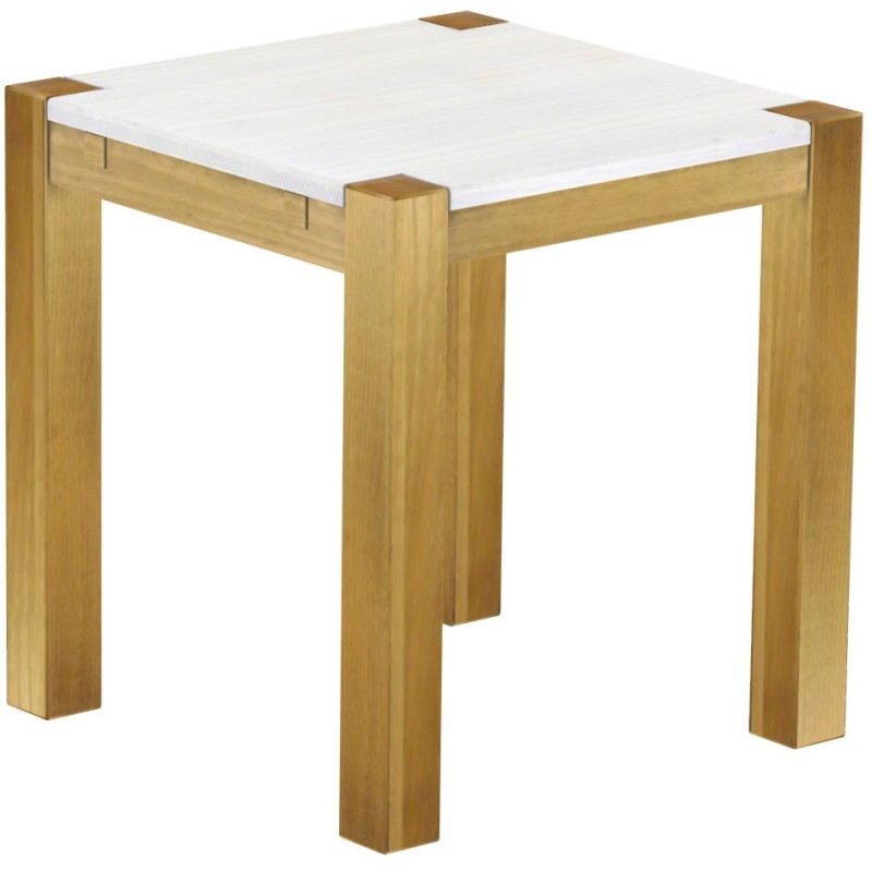 Esstisch 73x73 Rio Kanto Brasil Platte weiss massiver Pinien Holztisch - vorgerichtet für Ansteckplatten - Tisch ausziehbar