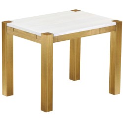 Esstisch 100x73 Rio Kanto Brasil Platte weiss massiver Pinien Holztisch - vorgerichtet für Ansteckplatten - Tisch ausziehbar