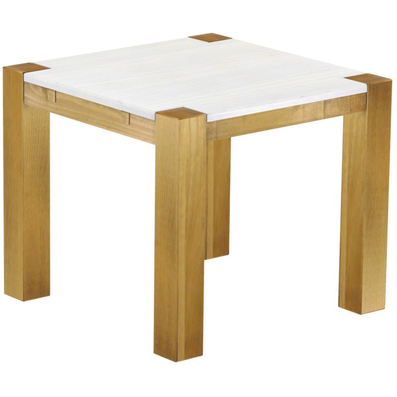 Esstisch 90x90 Rio Kanto Brasil Platte weiss massiver Pinien Holztisch - vorgerichtet für Ansteckplatten - Tisch ausziehbar