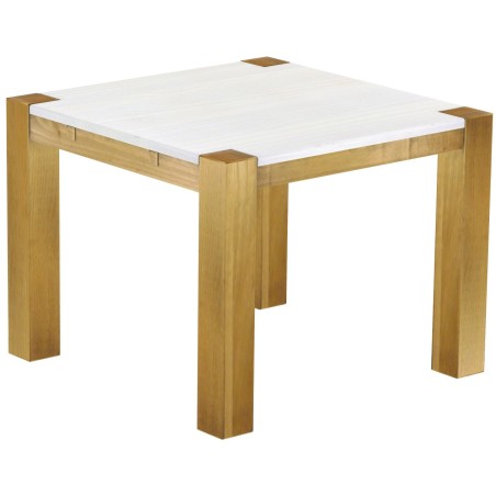Esstisch 100x100 Rio Kanto Brasil Platte weiss massiver Pinien Holztisch - vorgerichtet für Ansteckplatten - Tisch ausziehbar