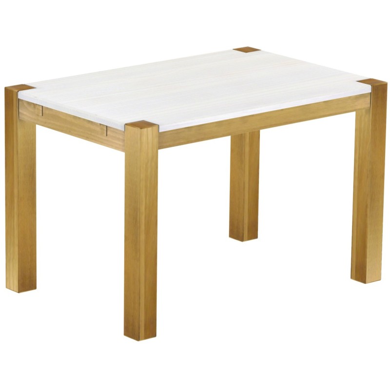 Esstisch 120x80 Rio Kanto Brasil Platte weiss massiver Pinien Holztisch - vorgerichtet für Ansteckplatten - Tisch ausziehbar