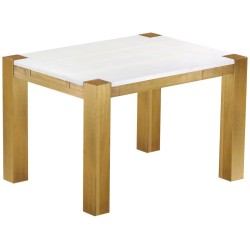 Esstisch 120x90 Rio Kanto Brasil Platte weiss massiver Pinien Holztisch - vorgerichtet für Ansteckplatten - Tisch ausziehbar